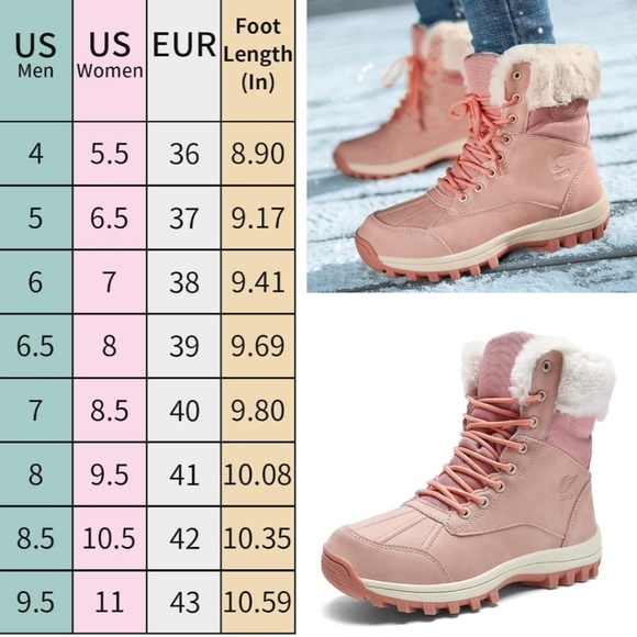 Winter Snow Boots for Womens Hiking Boots, Waterproof Non-Slip Outdoor Fur Warm - Picture 7 of 12